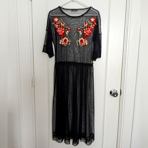 Zara sheer black embroidered dress size small